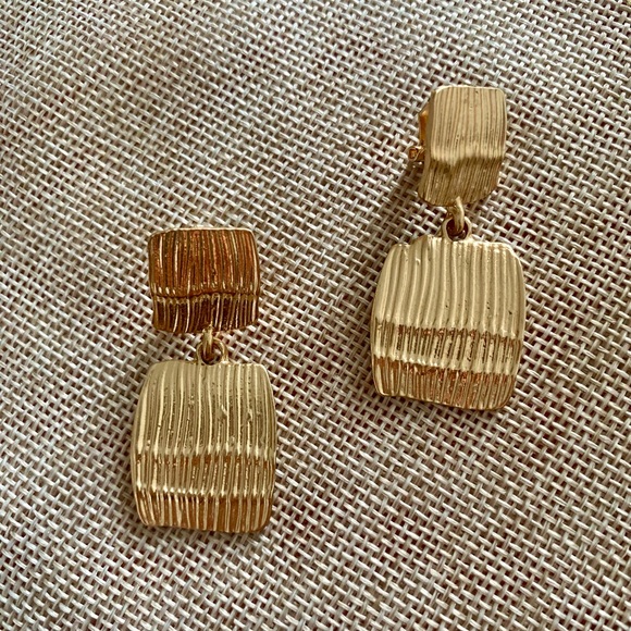 Gold Textured Double-Drop Statement Earrings - Picture 3 of 8